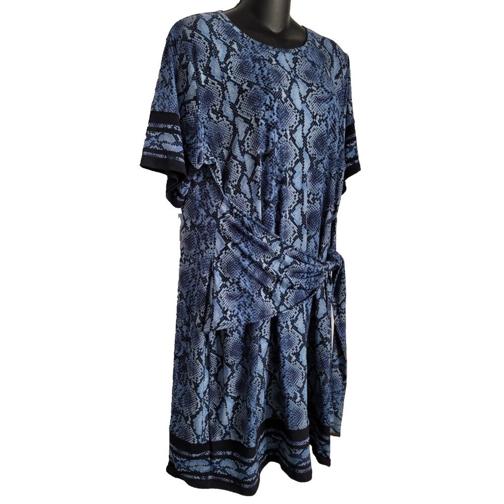 Michael Kors Dress Size XL Faux Wrap Snakeskin Print Blue Short Sleeve - Picture 2 of 8